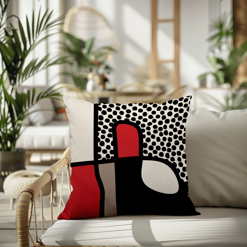 Oreiller carré réversible intérieur / extérieur Vie Abstract, H 19 po x l 19 po, Rouge