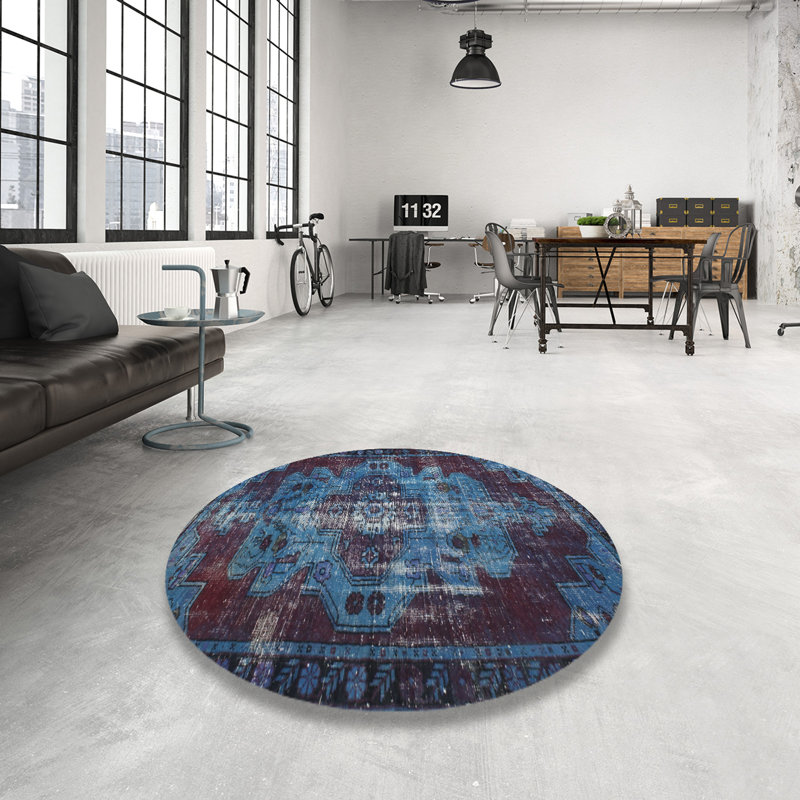 Tapis oriental rouge / bleu, Rond 7 pi