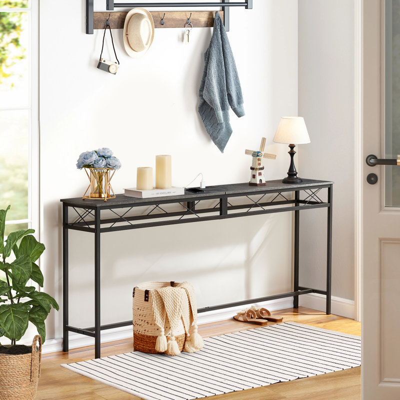 Ramsdell console Table Set with Built-in Outlets, 31.5" H x 55.1" W x 11.8" D, Charcoal Gray