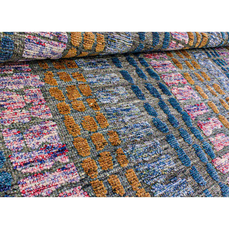 Hand Knotted Wool Striped Area Rug, Rectangle 8' x 10'