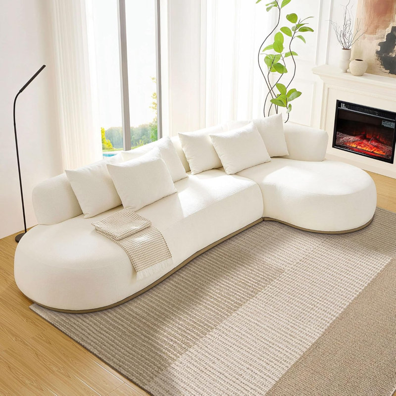 Yusuf Oversized L-Shaped Upholstered Sectional Sofa, Right Hand Facing, Beige Polyester