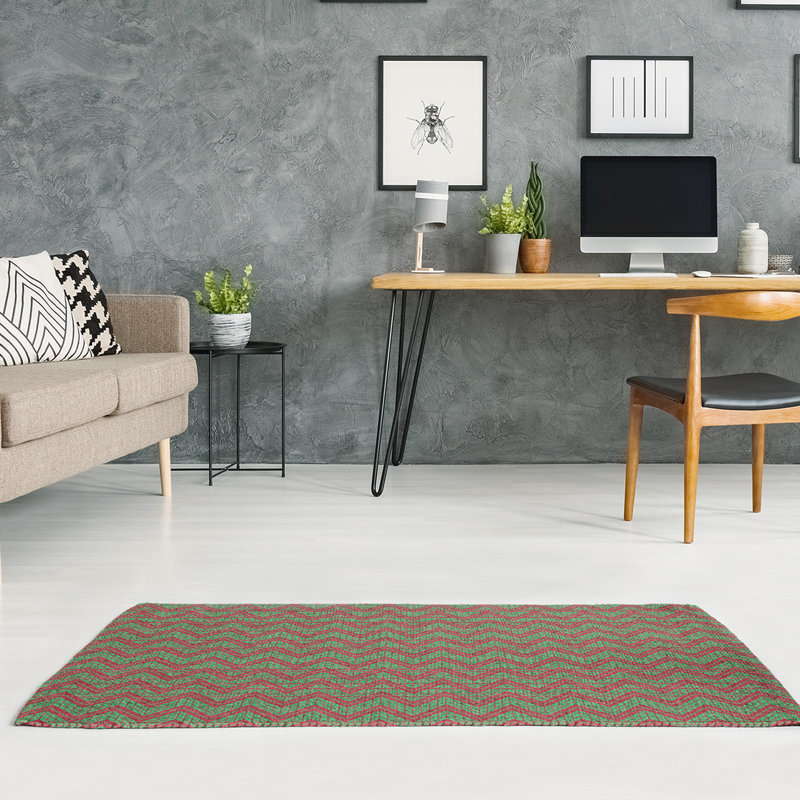 Tapis vert/rouge fait main, Rectangle 3 pi x 5 pi