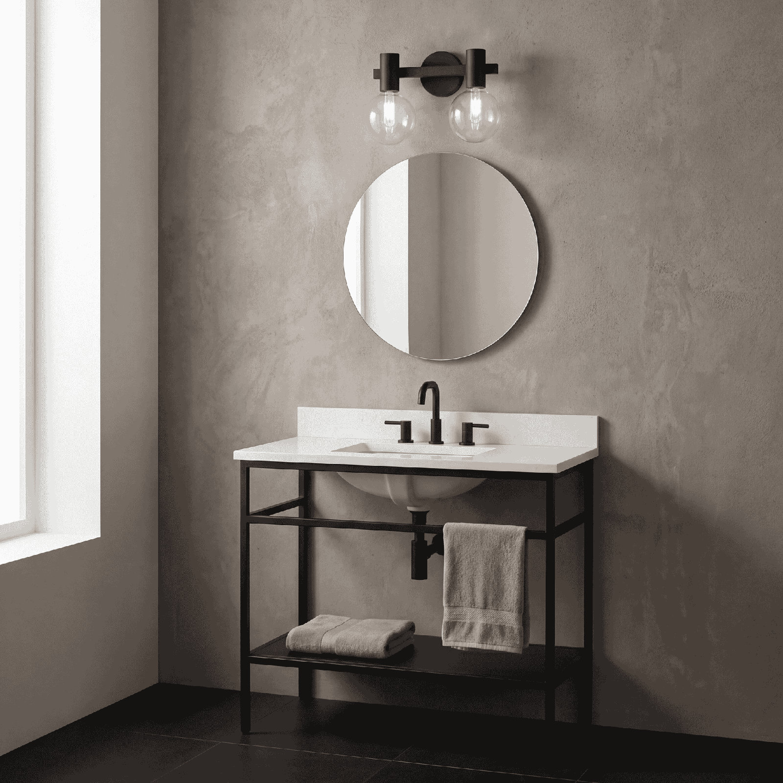 Ryenne Bath Sconce, Matte Black, 10" H x 15.5" W x 15.5" D, 2 Lights