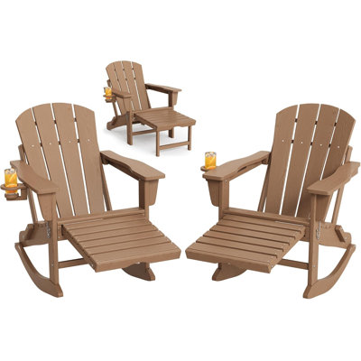 2pcs Folding Adirondack Rocking Chair, with Retractable Ottoman