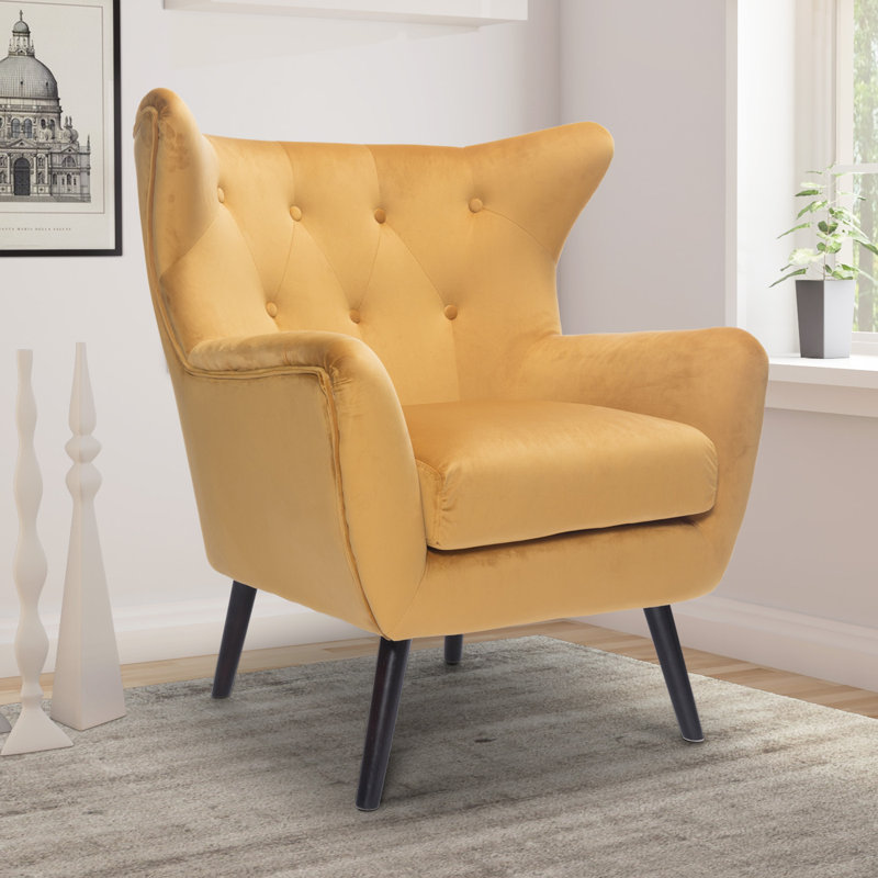 Luis Upholstered Wingback Chair, Gold