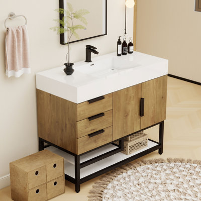 Finition du meuble-lavabo sur pied simple 42 po Jessica / Base: Chêne teck
