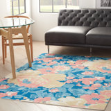 Floral Blue Outdoor Area Rug