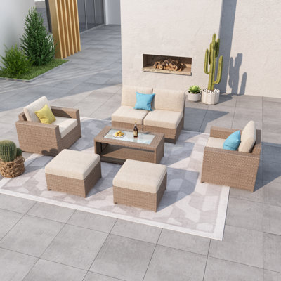 Ensemble de conversation modulaire pour 6 personnes avec coussins entièrement assemblé