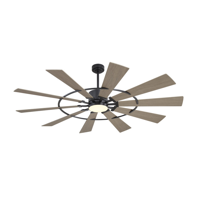 Windmill 84inch 10 Blades Ceiling Fan With Lights and Remote 3 Downrod Dc Motor 6-Speed,Matte Black Grey, Gray Wood, Black