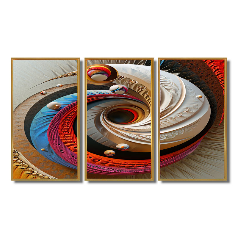 Tourbillon coloré - ensemble de décoration murale spirale abstraite, Cadre flottant doré, H 28 po x l 36 po x P 1 po