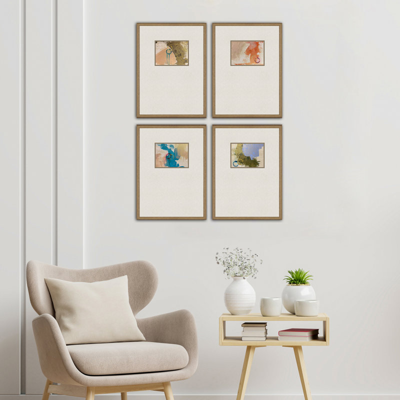 Antique Gold Framed Abstract Print Set of 4