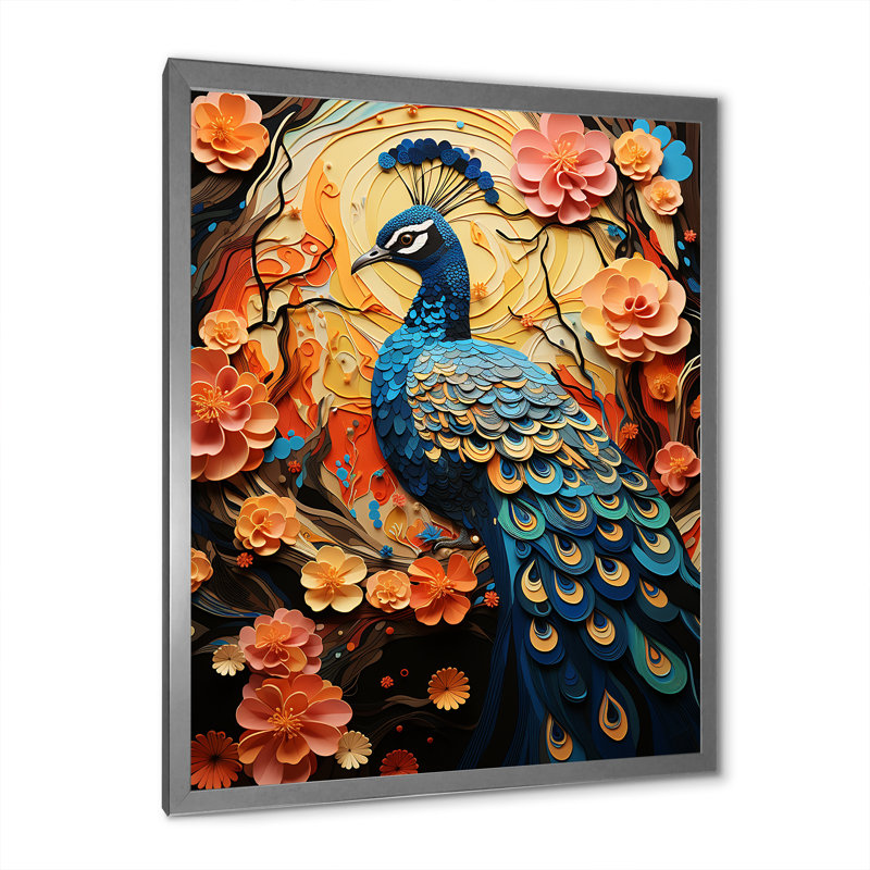 Benedito Peacock Collage, impression sur toile encadrée, H 32 po x l 24 po x P 1 po, Cadre photo argenté