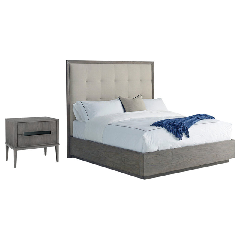 Palmer Modern & Contemporary Upholstered Standard 3 Piece Bedroom Set, Mink, Queen