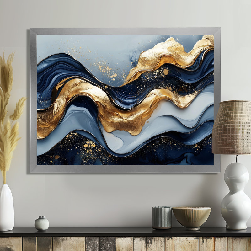 Alves - Abstract Wall Art, Argent, Cadre simple, H 34 po x l 44 po
