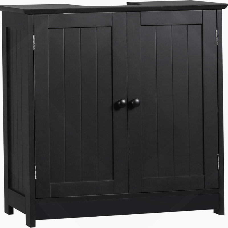 Armoire de salle de bain sous le lavabo avec 2 portes et tablette, meuble-lavabo à piédestal, noir