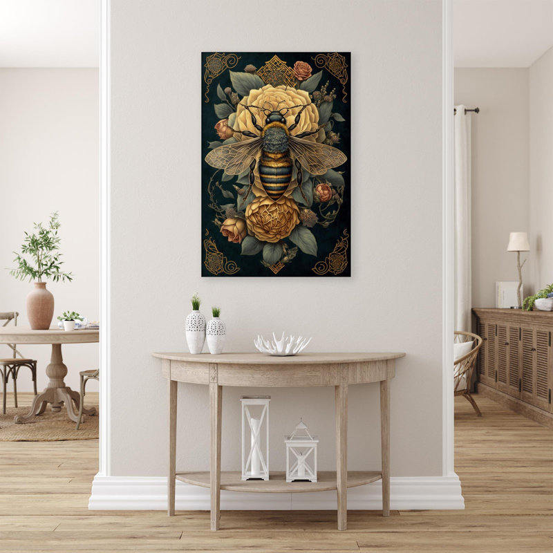 " Roses and Bee " Graphic Art Print, 20" H x 16" W x 1.25" D