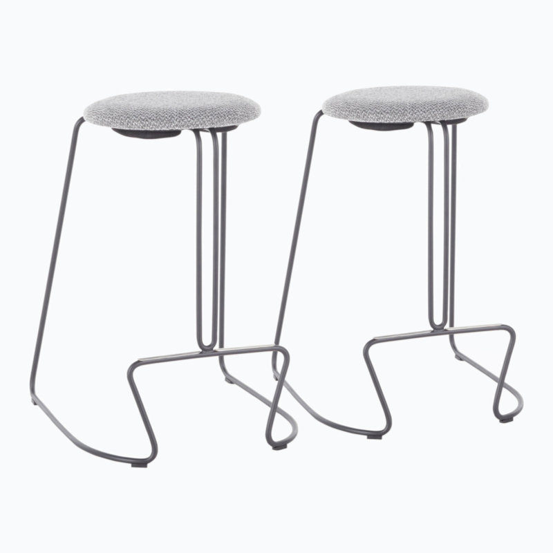 Finn Grey Steel and Charcoal Fabric Backless Counter Stools, Set of 2