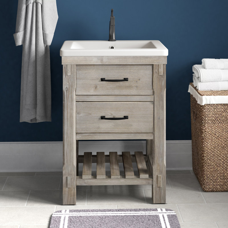 Timucin 24'' Single Bathroom Vanity with Ceramic Top, Brown