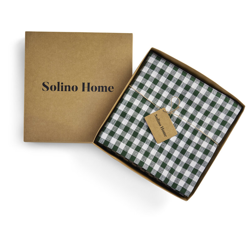 Gingham Check - 100% Pure Linen Tablecloth, Green, 120" x 60"