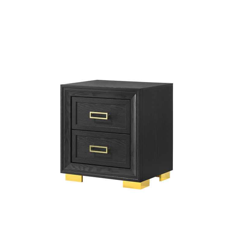 Table de chevet moderne 2, finition noire et détails dorés avec finition, option