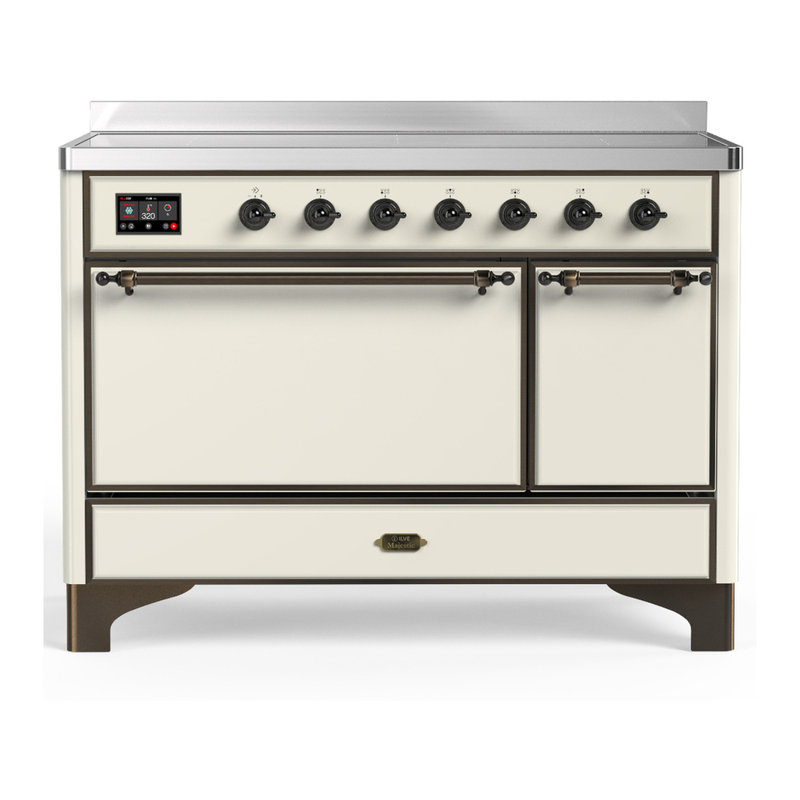 Cuisinière à induction ILVE Majestic III Series 48 po avec 6 éléments à induction (porte pleine), Blanc antique, Brunie