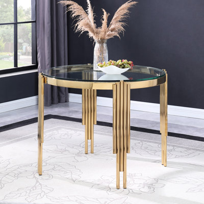 Table de salle à manger ronde en verre trempé de 38,6 po avec pieds dorés pour un décor de maison moderne de 38,6 po