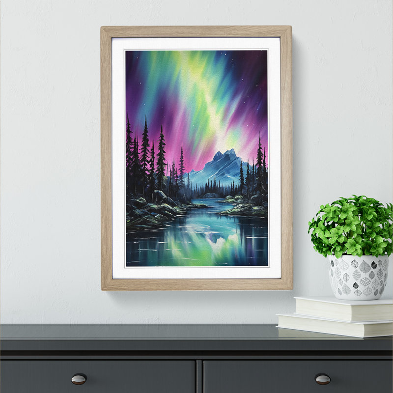Northern Lights Informel No.2 - Single Picture Frame Print on Wood, 34cm H x 25cm W x 2cm D, Oak 