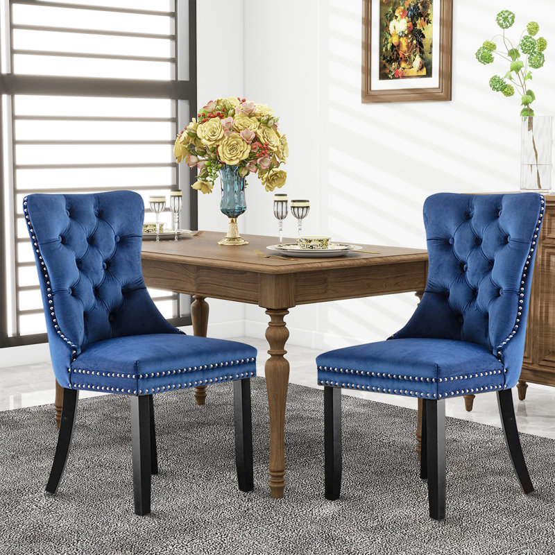 Milva Velvet Dining Chairs Upholstered High-end Tufted Dining Room Chair with Nailhead Back Ring, Navy Blue