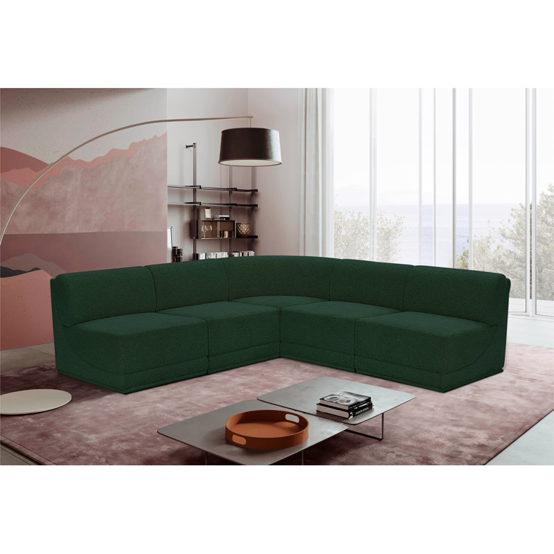 Canapé modulaire rembourré 5 pièces Ollie, Tissu bouclé vert