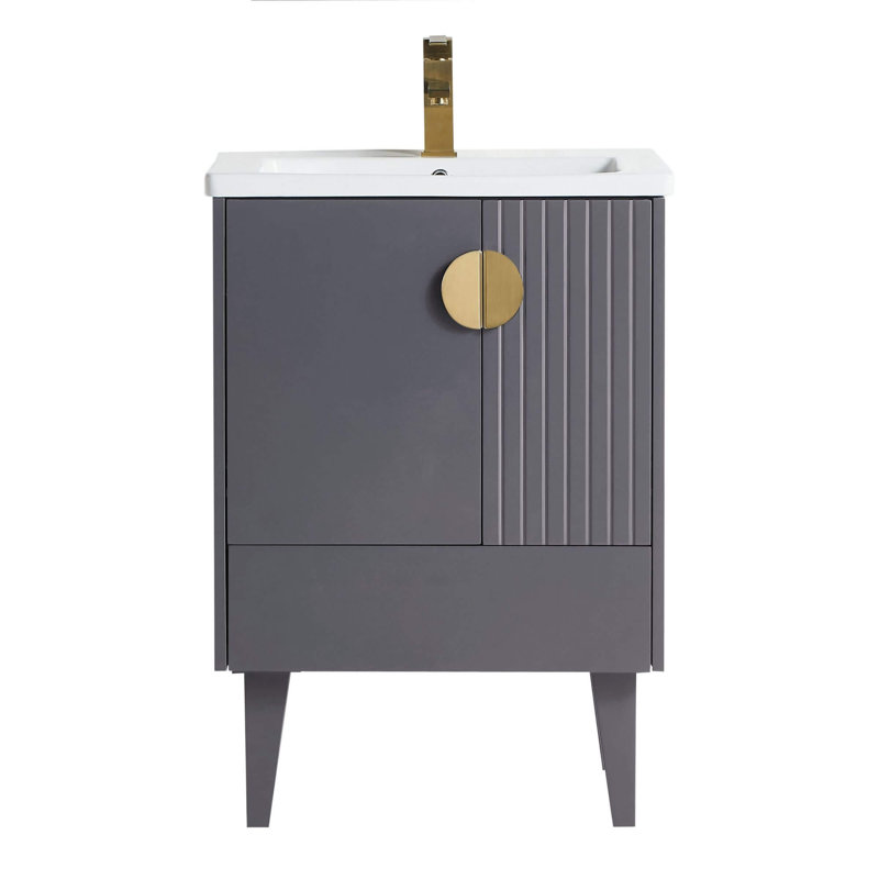 Ensemble de meuble-lavabo simple 24 po Saimah, Laiton satiné, Gris roche