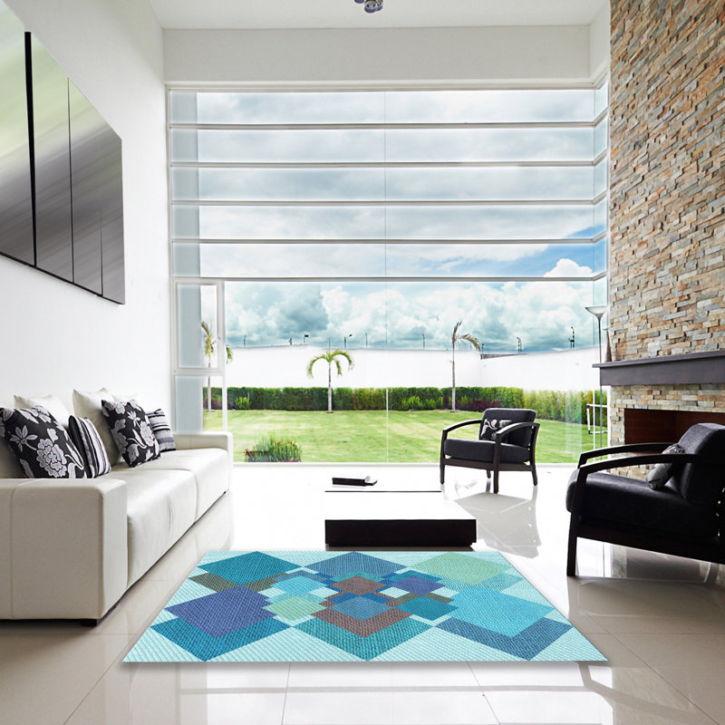Tapis 100% à motifs lavables à la machine 2989WWS-Pat1107-LBLU, Carré 8 pi