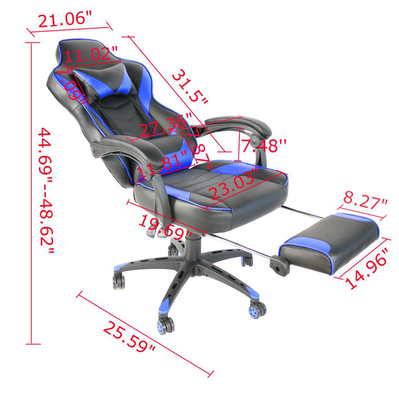 Fauteuil de jeu PC et de course, Bleu