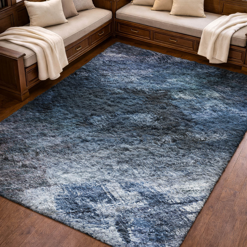 Tapis à poil long de qualité supérieure lavable à la machine ADS590, Blue, 9' x 12'