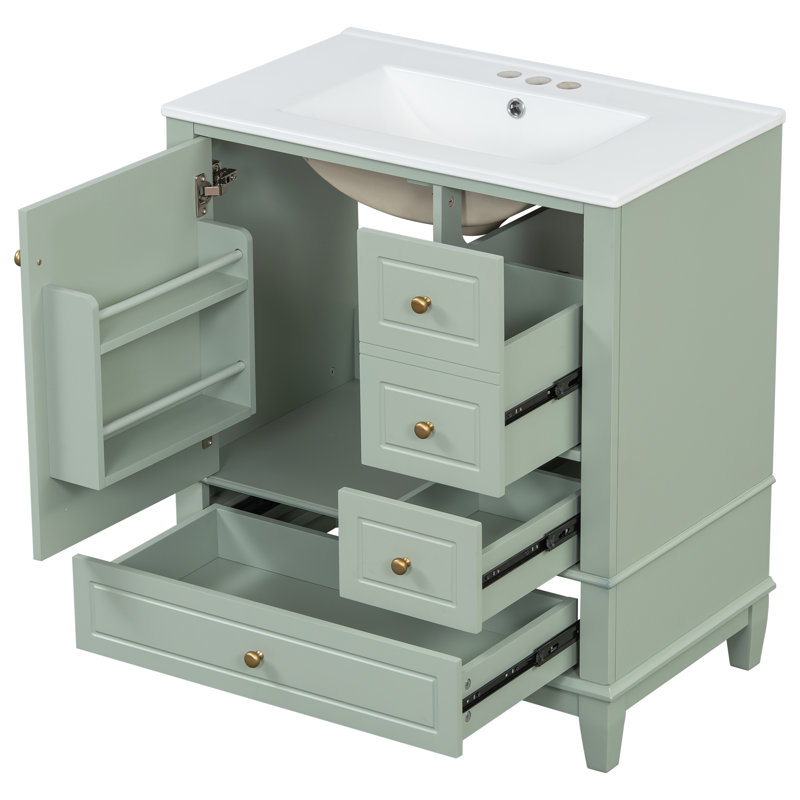 Meuble-lavabo 30 po avec lavabo en céramique, Vert clair