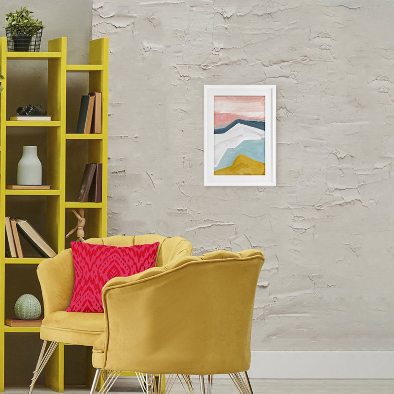 «Pastel Geometric Mountains», reproduction sous verre encadrée, design par B. Danelle, Cadre de ferme gris, H 20 po x l 14 po