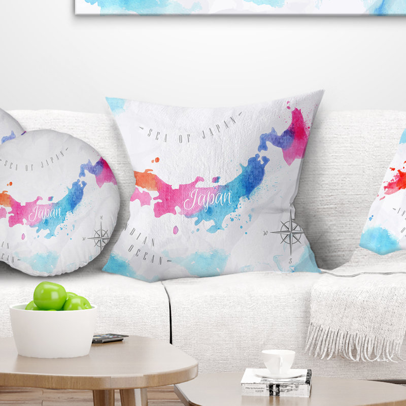 Carte Du Japon Oreiller Aquarelle Abstract
