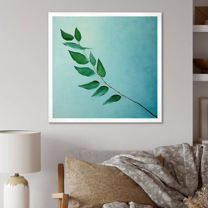 «Teal Tranquility Leaf Impression», reproduction sur toile, Cadre simple blanc, H 36 po x l 36 po x P 1,5 po