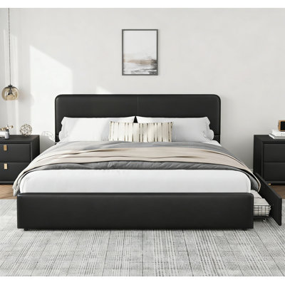 Upholstered Bed Frame with Storage Drawers