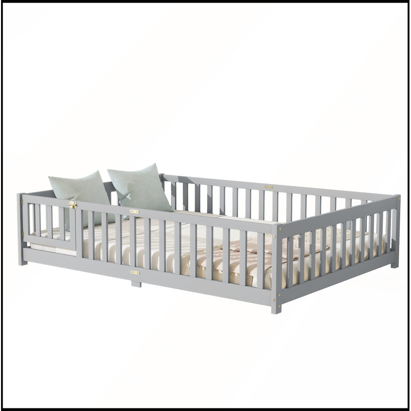 Lit double pleine grandeur avec garde-corps de sécurité et porte tournante, fabrication en bois d'hévéa durable pour les pièces compactes
