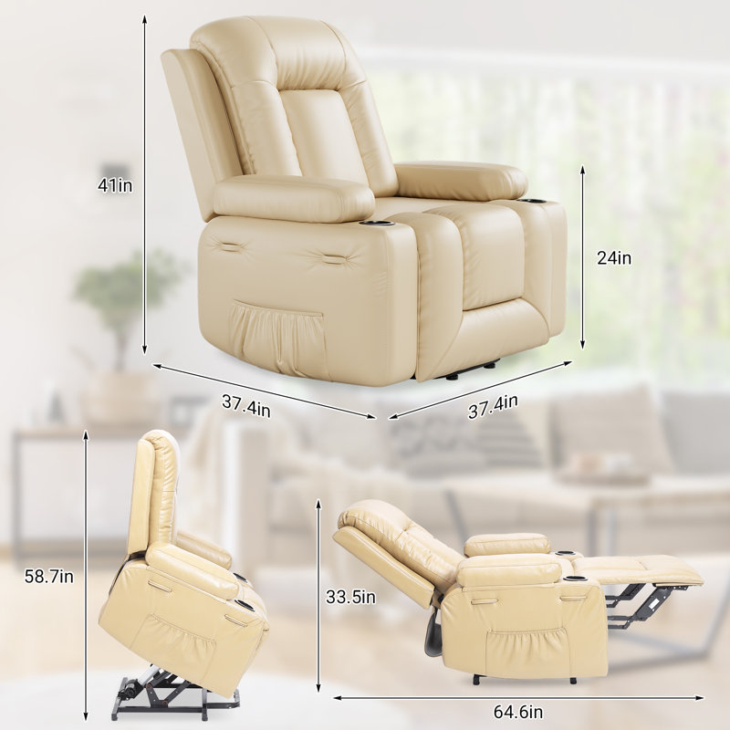 Remote Control Power Lift Recliner Chair with PU Leather, Wide Recliner Sofa for Elderly & Limited Mobility in Living Room, Beige