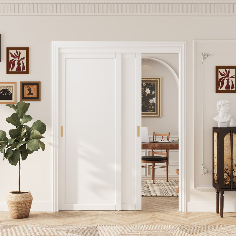 Porte coulissante d'armoire et de garde-manger blanche préfinie de 96 po avec panneau à 1/3 vitrage et ensemble de quincaillerie complet et poignée