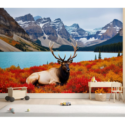 Papier peint adhésif peler et coller de belles cornes de cerf reposant sur la côte Papier autocollant amovible pour décoration de salon Chambre à coucher H 69 po x l 96 po