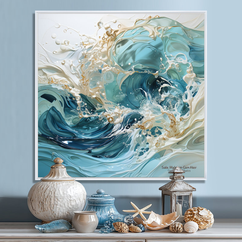«Ocean Charm», art de vague liquide, Toile tendue, H 16 po x l 16 po x P 1 po