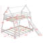 Lit superposé simple en bois au-dessus d'un grand lit, lit superposé maison avec filets d'escalade et rampe-410907185
