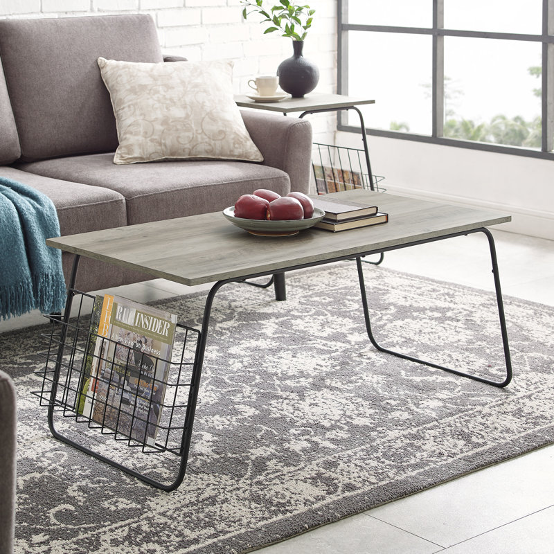 Lulu Sled Coffee Table, Grey Wash, Black