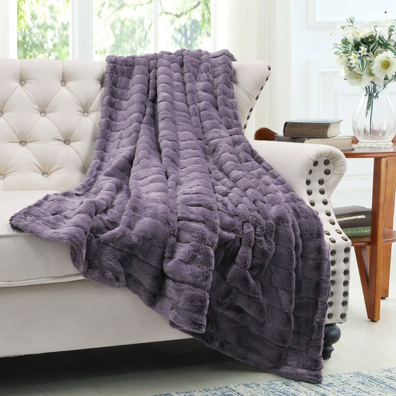 Knitted Throw Blanket, 152.4cm W x 203.2cm L, Black Plum