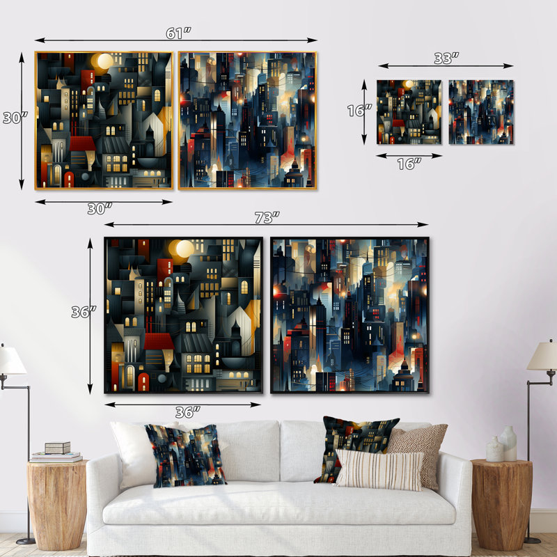 Louella - Ensemble de 2 collages abstraits carrés, H 16 po x l 33 po, Toile tendue