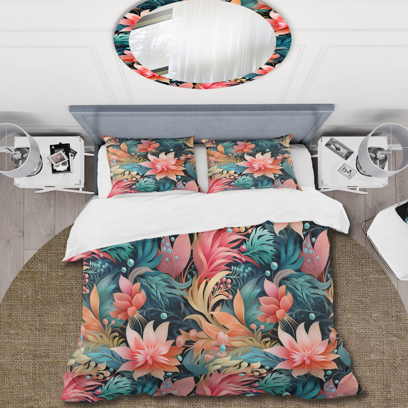 Literie Coral Illusion, Housse de couette pour très grand lit et 2 très
