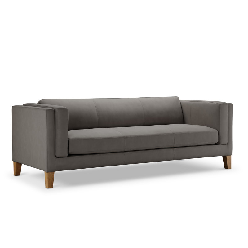 Arloine Top Grain Leather Sofa, Gray, Gray