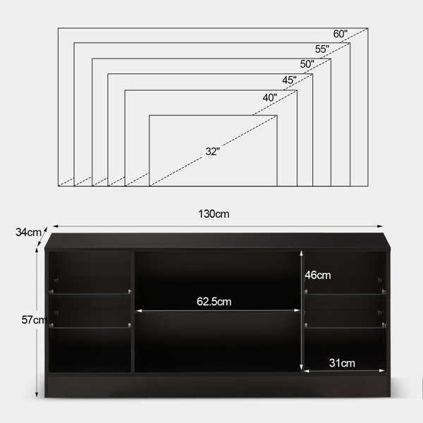 Metro Lane Ashay TV Stand Cabinet, 130X57x34cm TV Unit With LED Lights ...